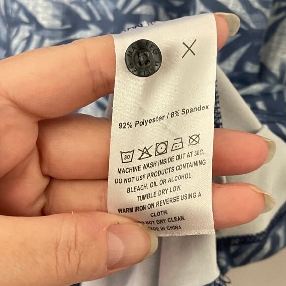 Maelreg Shirt Mens Large Golf Performance Polo S/S Blue AOP Stretch Floral Print - Picture 5 of 9